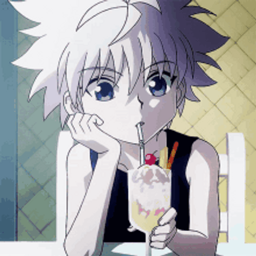 Killua Zoldyck Drinking And Eating Ice Cream GIF