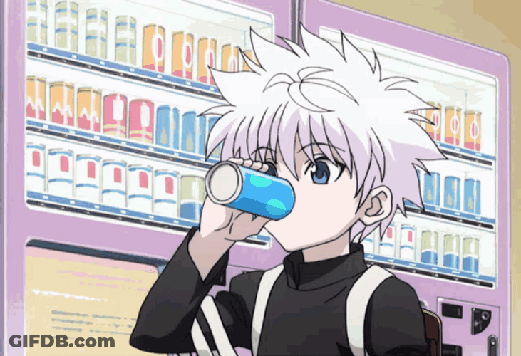 Killua Zoldyck Drinking Something At Kombini GIF