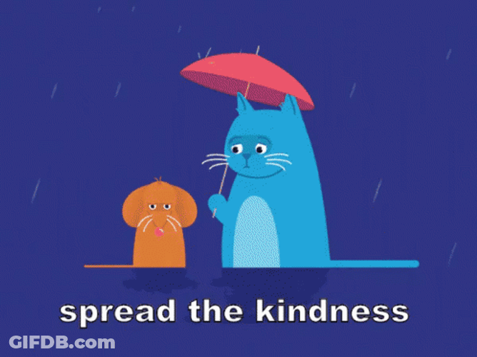 Kindness Cat Sharing Umbrella With Rat GIF