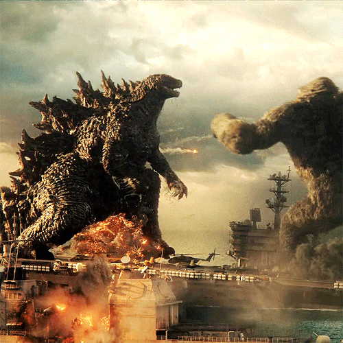 King Kong Punching Godzilla Classic Fight Scene GIF