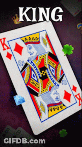 King Of Diamonds Surrounded By Playing Cards GIF