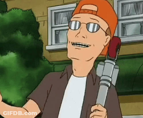 King Of The Hill In Sunglasses And Baseball Cap Holding Drill GIF