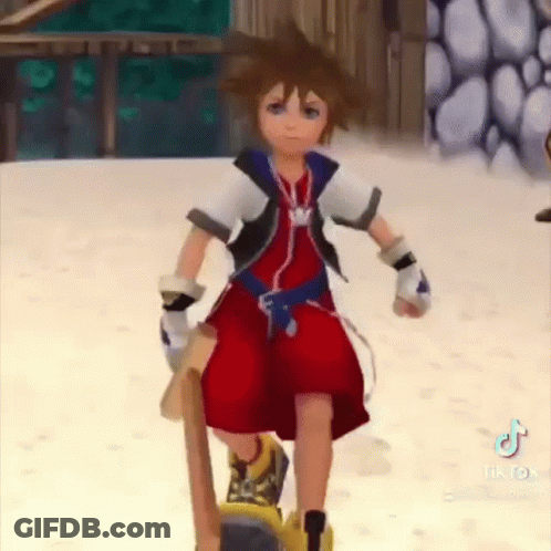 Kingdom Hearts Character Riding Skateboard On Beach GIF