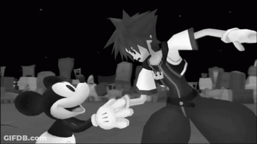 Kingdom Hearts Sora And Mickey Mouse Hand Shake GIF
