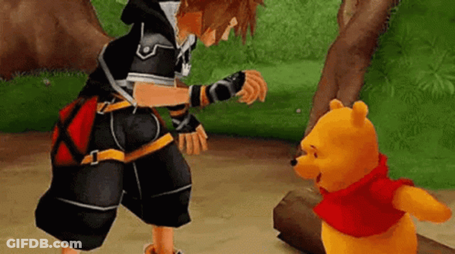 Kingdom Hearts Sora Touching Winnie The Pooh GIF