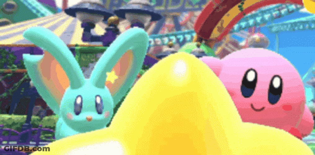Kirby And Elfilin Riding Starship GIF