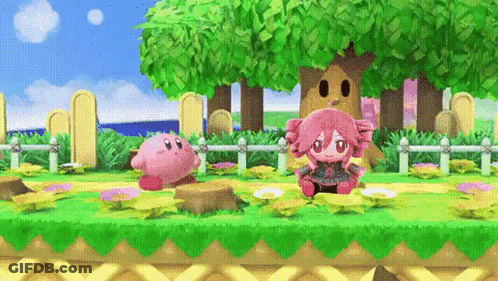 Kirby And Hatsune Miku Are Playing A Video Game Together GIF