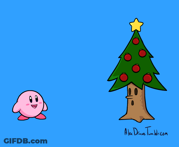 Kirby Eating Cute Christmas Tree GIF