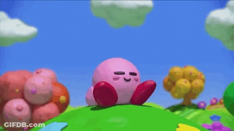 Kirby Holding Apple On Green Hill GIF