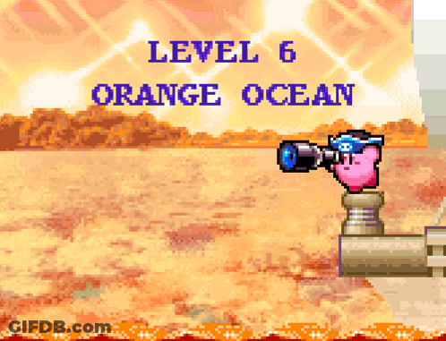 Kirby Holding Telescope Level 6 Orange Ocean GIF