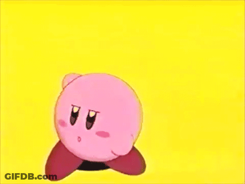 Kirby Is Dancing On A Yellow Background In A Video Game . GIF