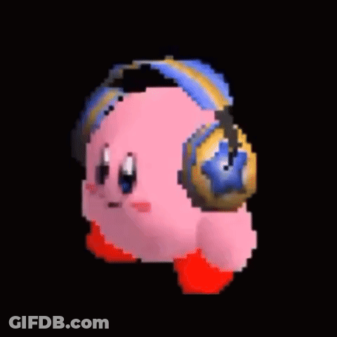 Kirby Is Wearing Headphones On A Black Background And Dancing . GIF
