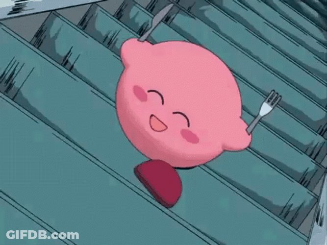 Kirby Running Up The Stairs GIF