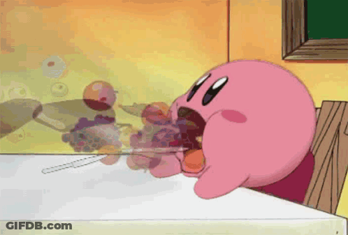 Kirby Sitting At Table Eating Grapes GIF