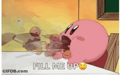 Kirby Sitting With Spoon And Fill Me Up GIF