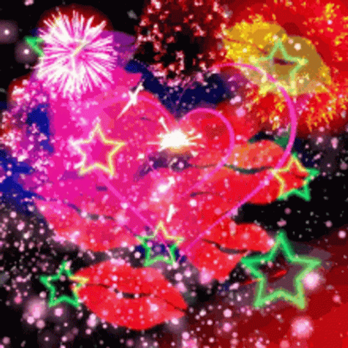 Kiss And Heart Shape Firework GIF