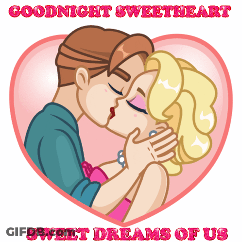 Kissing Cartoon Couple Goodnight Sweet Dreams GIF