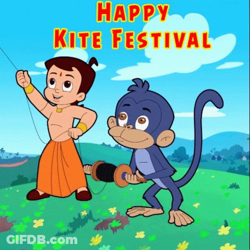 Kite Festival Monkey And Boy Flying Kite GIF