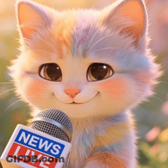 Kitten Holding Microphone Saying News Live GIF