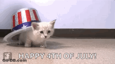 Kitten In Patriotic Hat Saying Happy 4Th Of July GIF