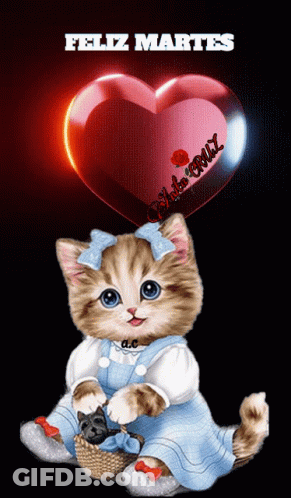 Kitten With Heart Saying Feliz Martes GIF