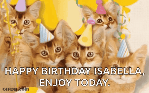 Kittens In Party Hats Happy Birthday Isabella GIF