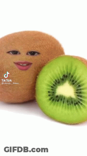 Kiwi With Face Next To Slice Of Kiwi GIF