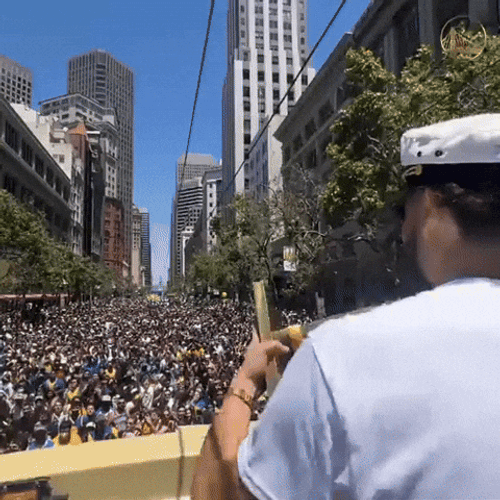 Klay Thompson Showing Off Championship Trophy GIF