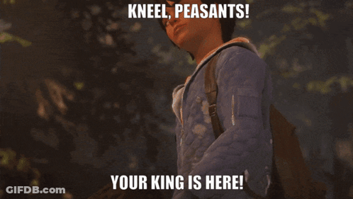 Kneel Peasants Your King Is Here Written On A Picture Of A Boy GIF