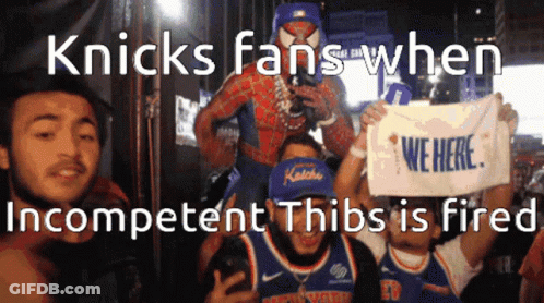 Knicks Fans Holding Incompetent Thibs Fired Poster GIF