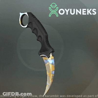 Knife Displayed In Front Of Sign Saying Oyuneks GIF