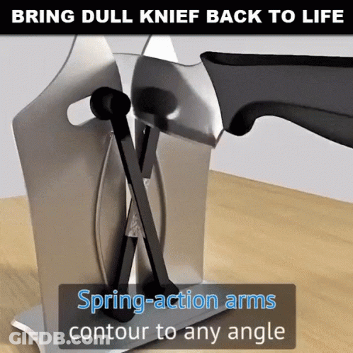 Knife Sharpened On Spring Action Arm GIF