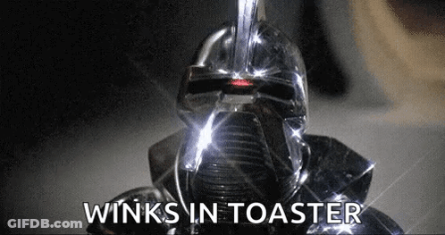 Knight Helmet Winks In Toaster GIF