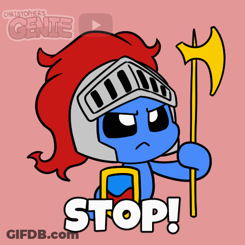 Knight Holding Axe With Word Stop GIF