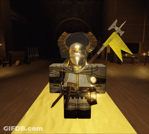 Knight Holding Sword And Flag Saying I Am A Knight GIF
