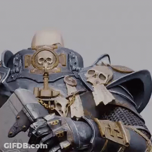 Knight In Armor With Skull On Chest GIF