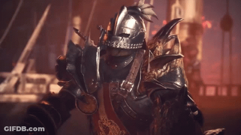 Knight In Helmet And Armor Holding Medal GIF