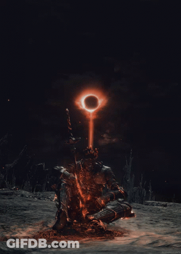 Knight Sitting By Fire With Sword And Ring Of Fire GIF