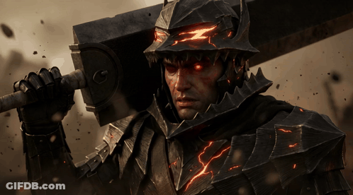Knight With Red Eyes Holding Large Sword GIF