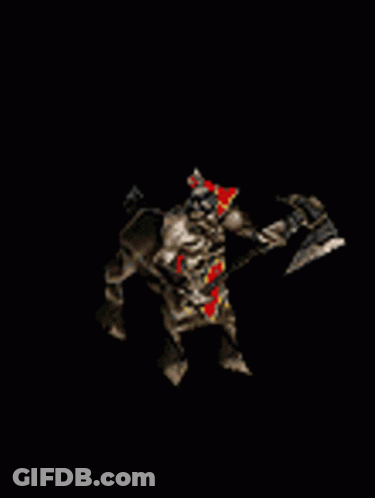 Knight With Red Hat Holding Axe GIF