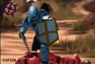 Knight With Sword And Shield Standing Over Fallen Knight GIF