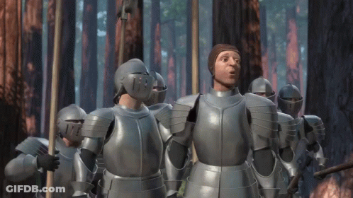 Knights In Armor Standing In Forest GIF