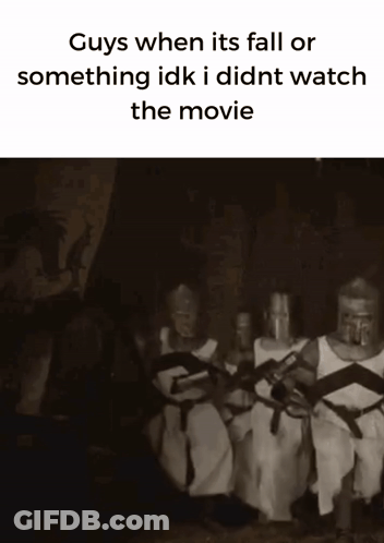 Knights Sitting With Swords In Dark Room GIF