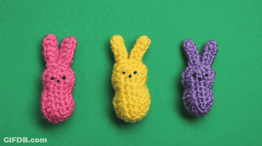Knitted Three Easter Bunny Moving GIF
