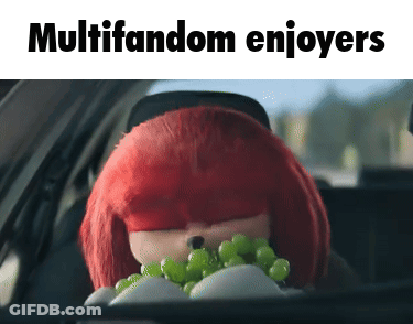 Knuckles Eating Grapes In A Car With The Words Multifandom Enjoyers GIF