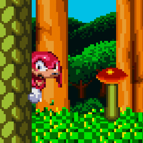 Knuckles The Echidna Hiding Behind Tree GIF