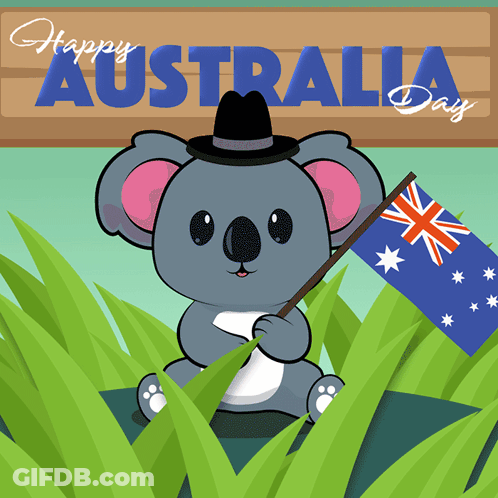Koala Bear Holding Australian Flag With Happy Australia Day Sign GIF