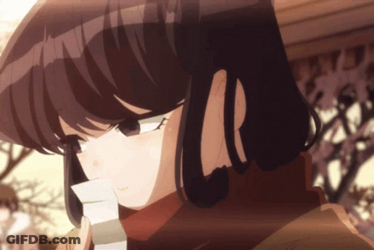 Komi Covering Mouth With Paper GIF