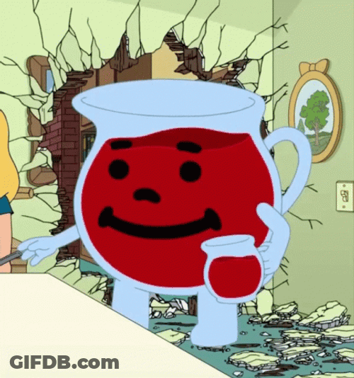 Kool Aid Mascot Drinking Kool Aid In A Pitcher GIF