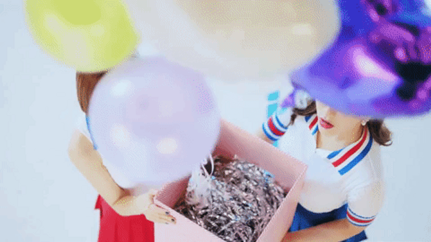 Korean Girls Looking At Balloon GIF